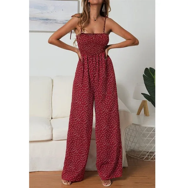 2019 MAXIORILL New Women Sunflower Dot Print Jumpsuit Sleeveless Clubwear Wide Leg Pant Spot Outfit Wholesale T3