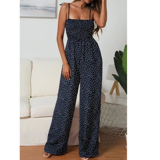 2019 MAXIORILL New Women Sunflower Dot Print Jumpsuit Sleeveless Clubwear Wide Leg Pant Spot Outfit Wholesale T3