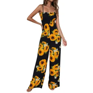 2019 MAXIORILL New Women Sunflower Dot Print Jumpsuit Sleeveless Clubwear Wide Leg Pant Spot Outfit Wholesale T3