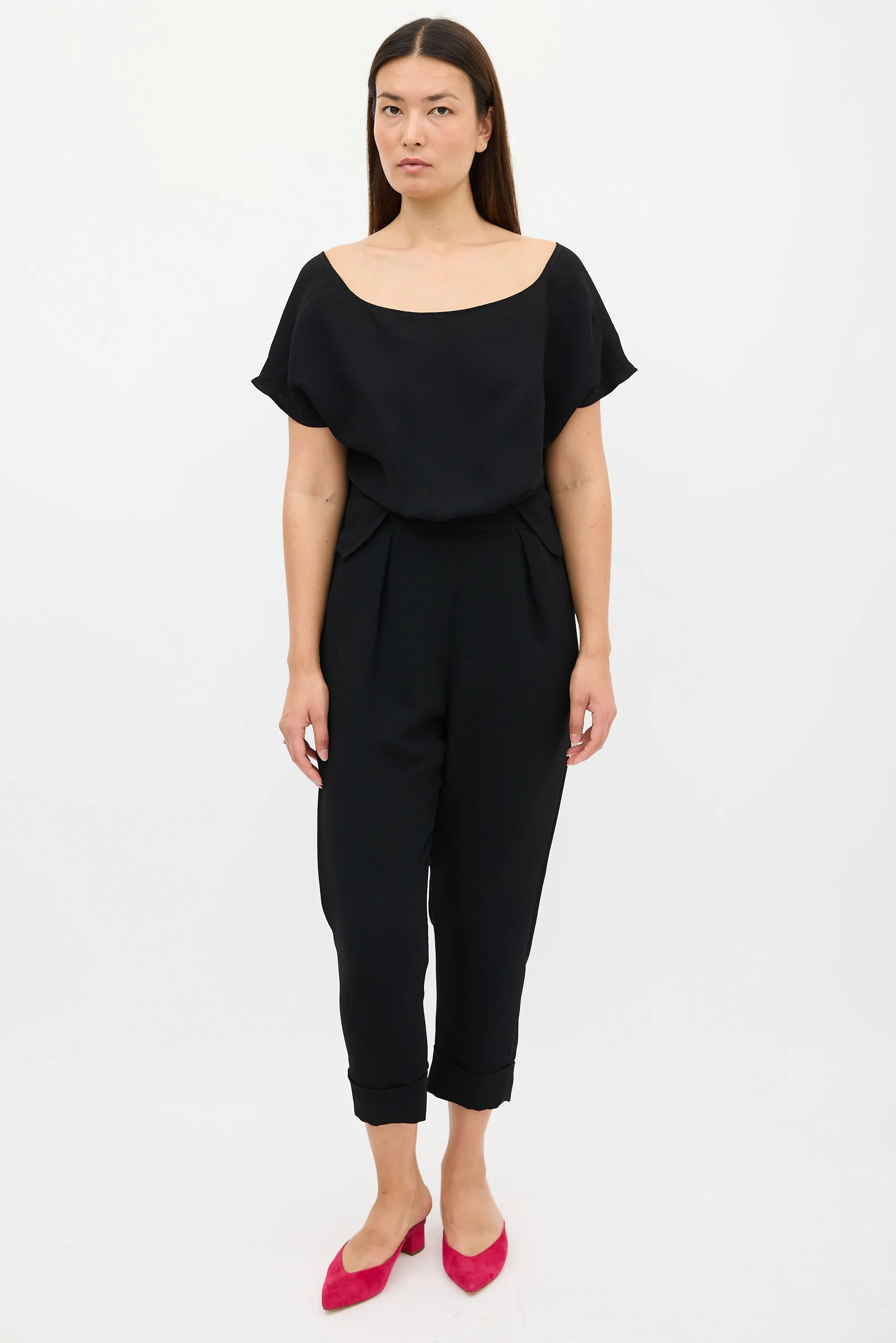 Black Button & Cutout Back Jumpsuit