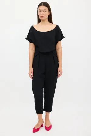 Black Button & Cutout Back Jumpsuit