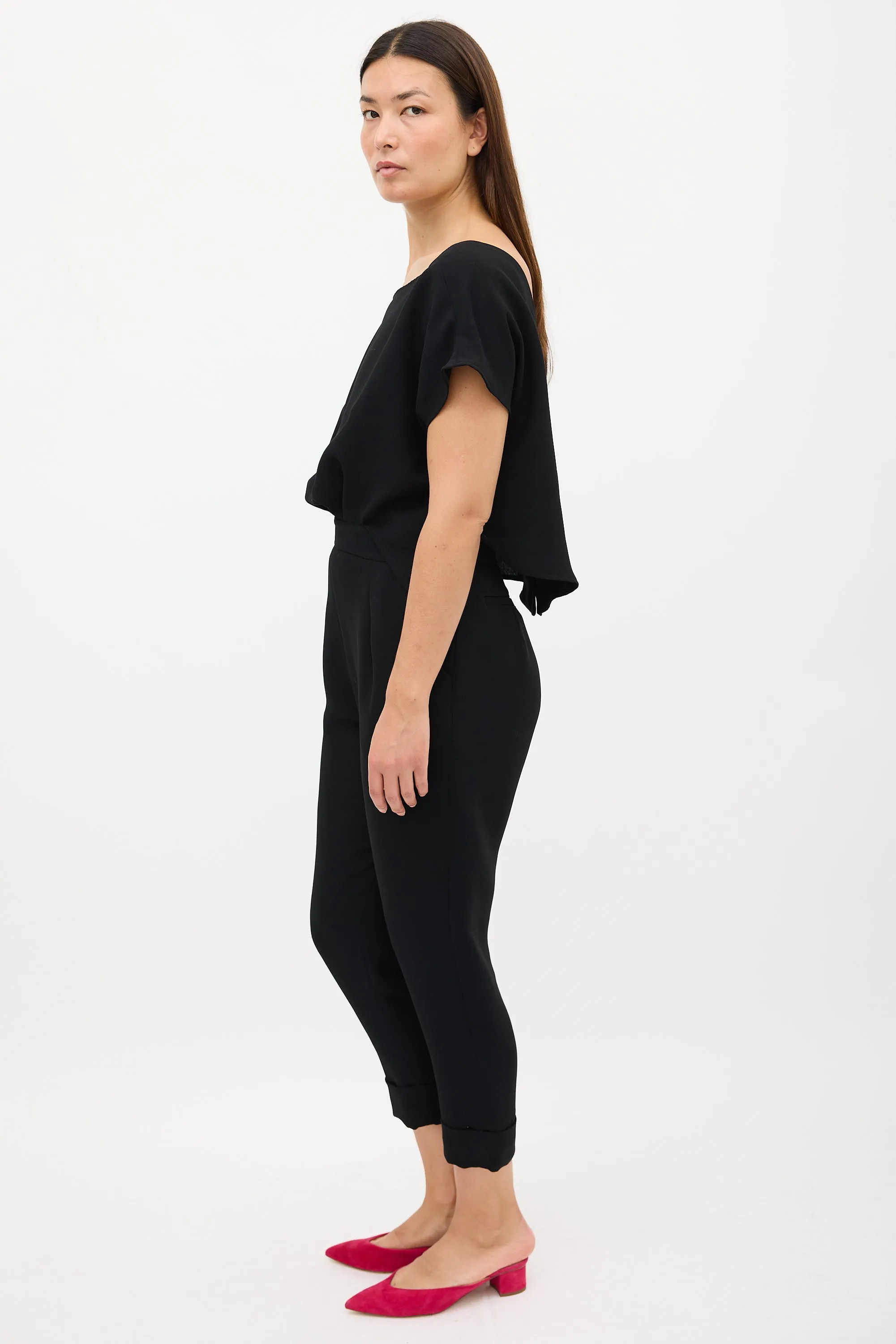 Black Button & Cutout Back Jumpsuit