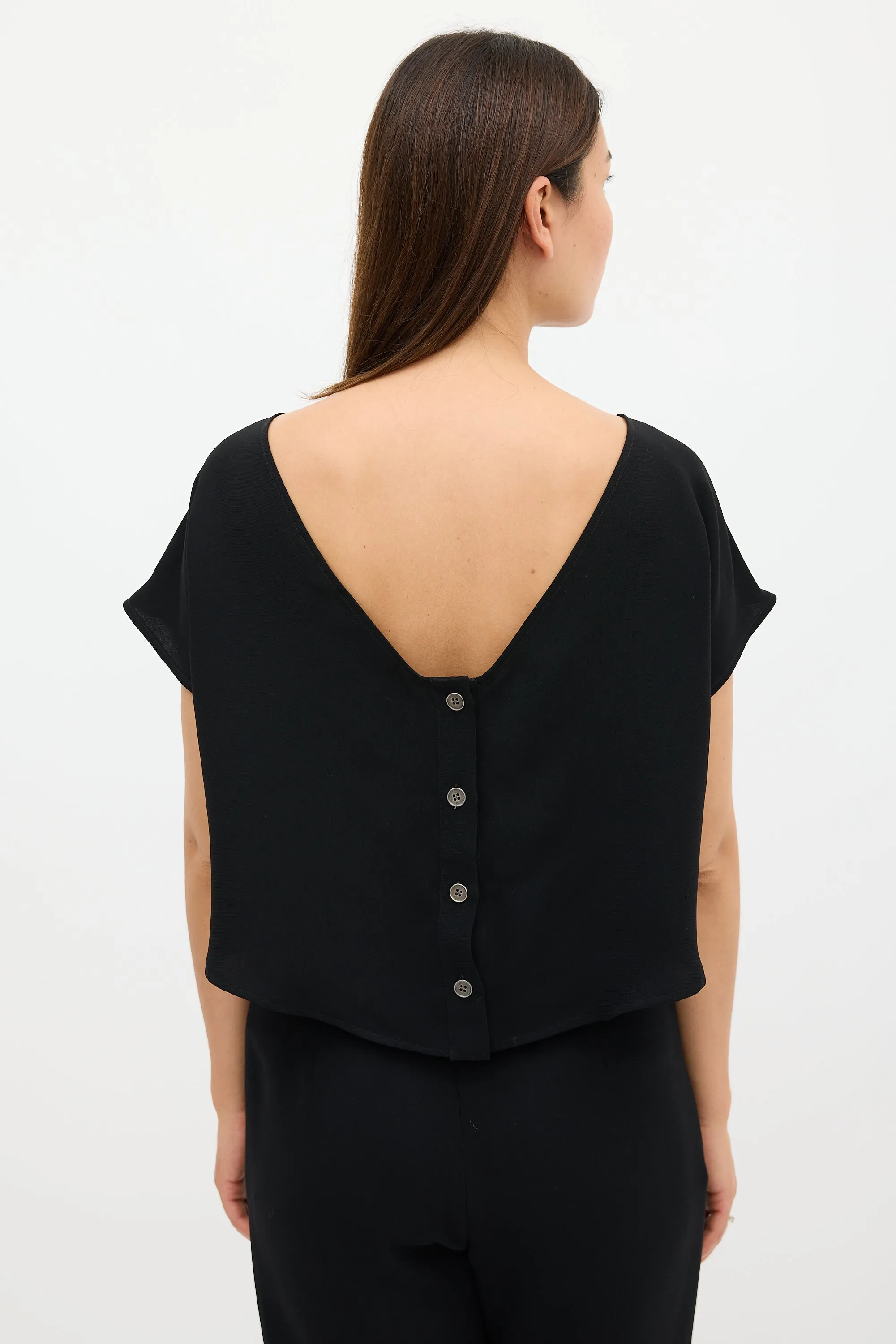 Black Button & Cutout Back Jumpsuit