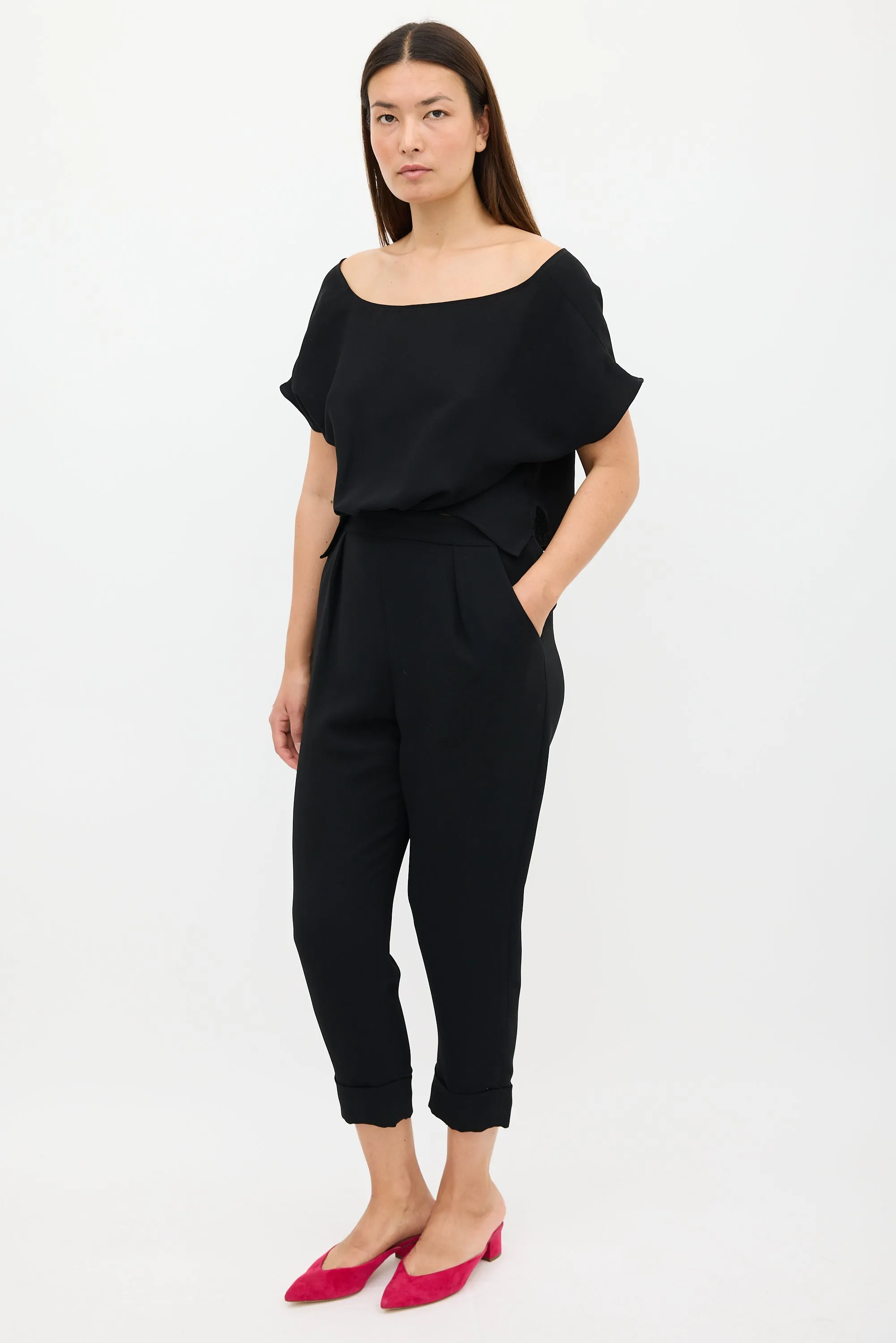 Black Button & Cutout Back Jumpsuit