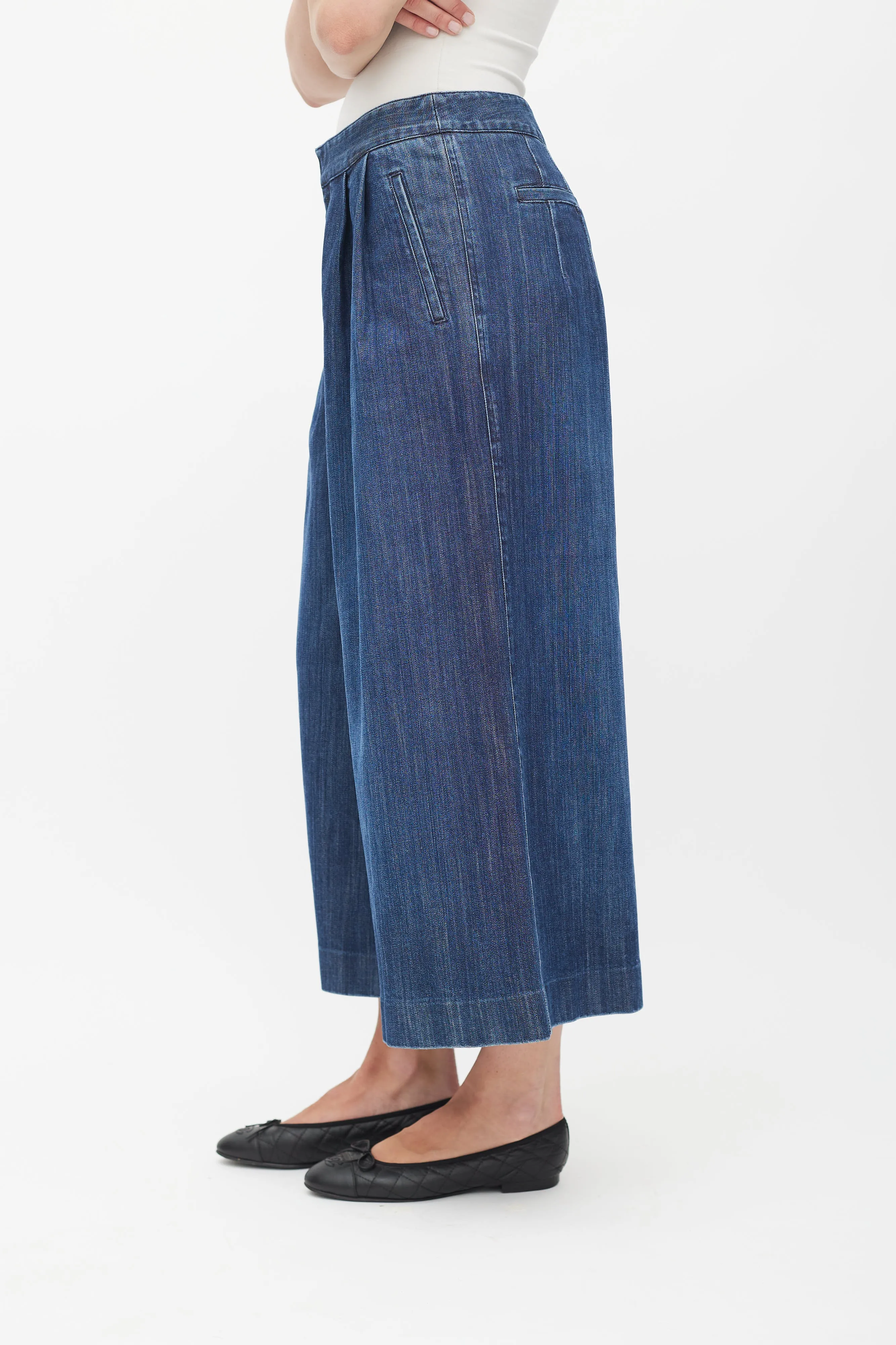 Blue Dark Wash Wide Leg Capri