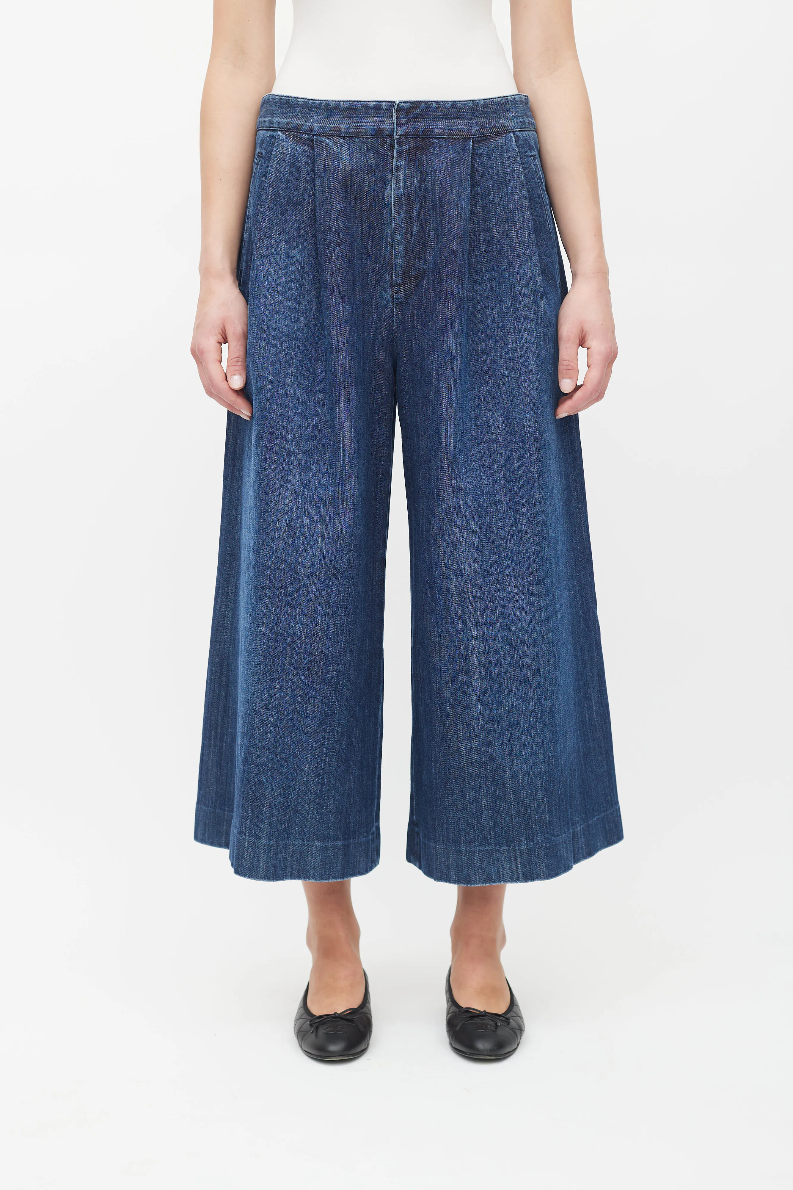 Blue Dark Wash Wide Leg Capri