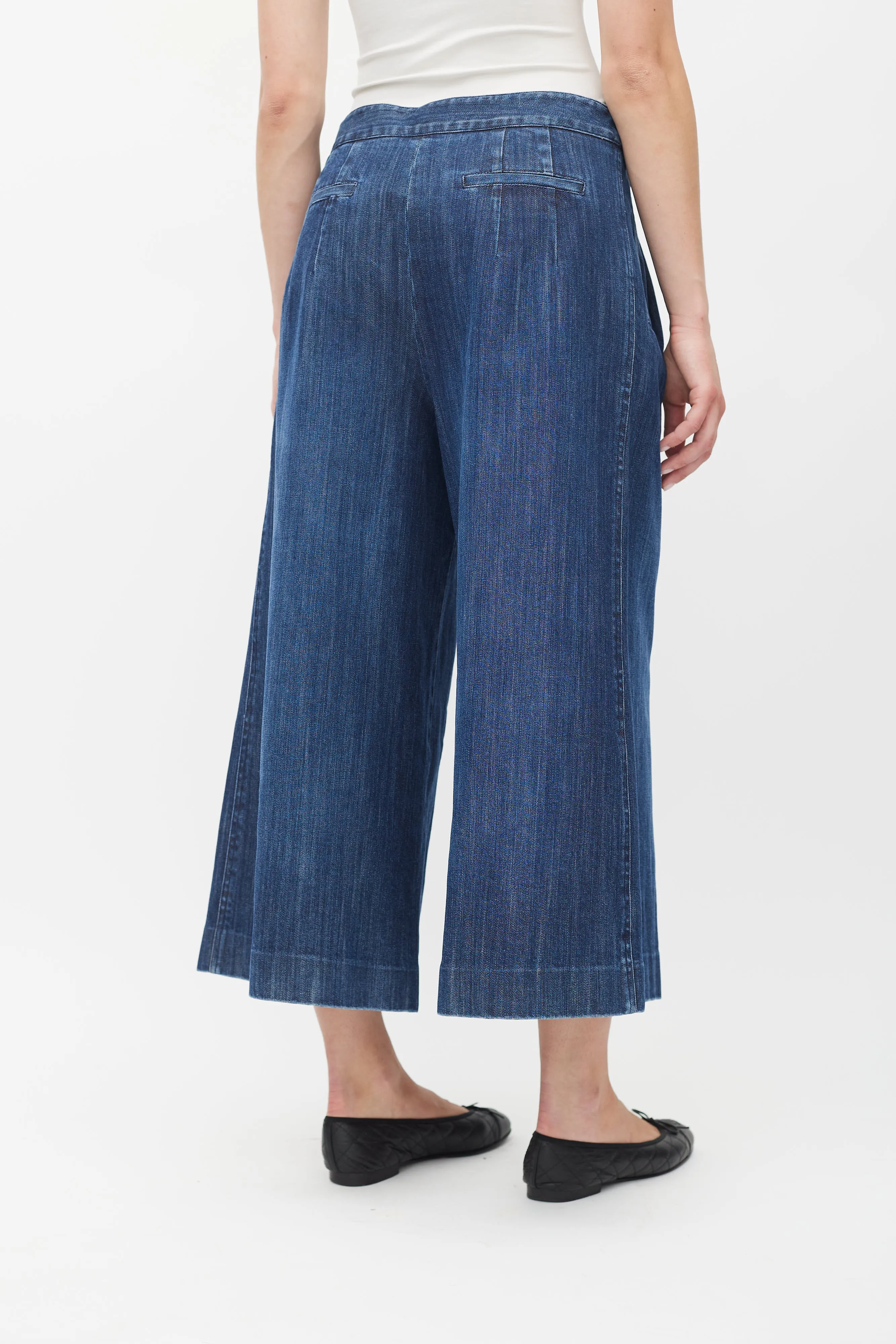 Blue Dark Wash Wide Leg Capri