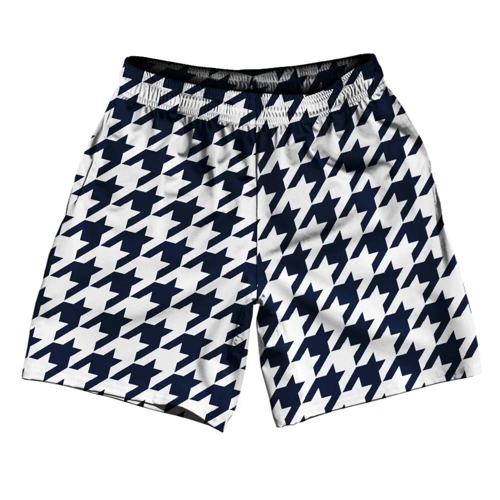 Blue Navy And White Houndstooth Athletic Running Fitness Exercise Shorts 7" Inseam Shorts Made In USA