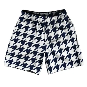 Blue Navy And White Houndstooth Athletic Running Fitness Exercise Shorts 7" Inseam Shorts Made In USA