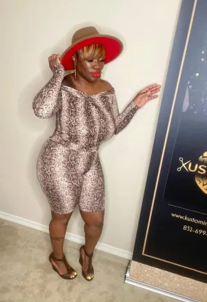 Brown reptile Bermuda jumpsuit