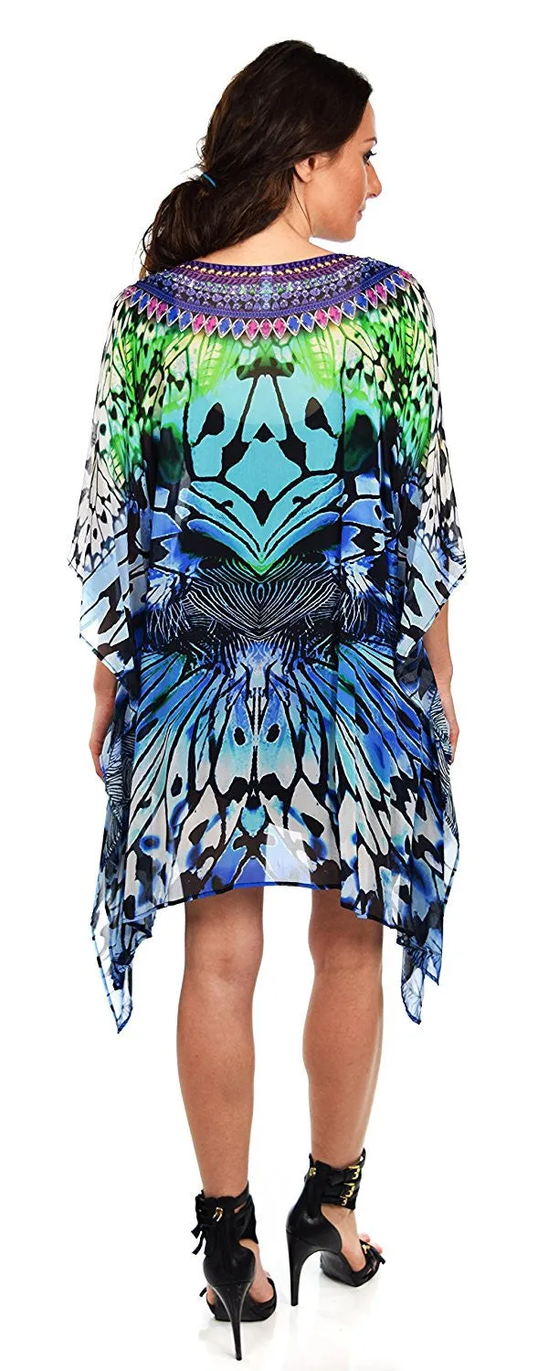 Digital Print Caftan, Embellished Caftan, Beach wear Tunic, V Neck / Cover Up, Women Caftan, Summer Caftan,