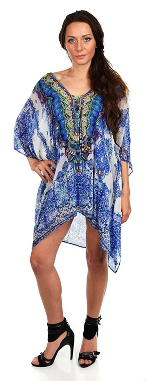 Digital Print Caftan, Embellished Caftan, Beach wear Tunic, V Neck / Cover Up, Women Caftan, Summer Caftan,
