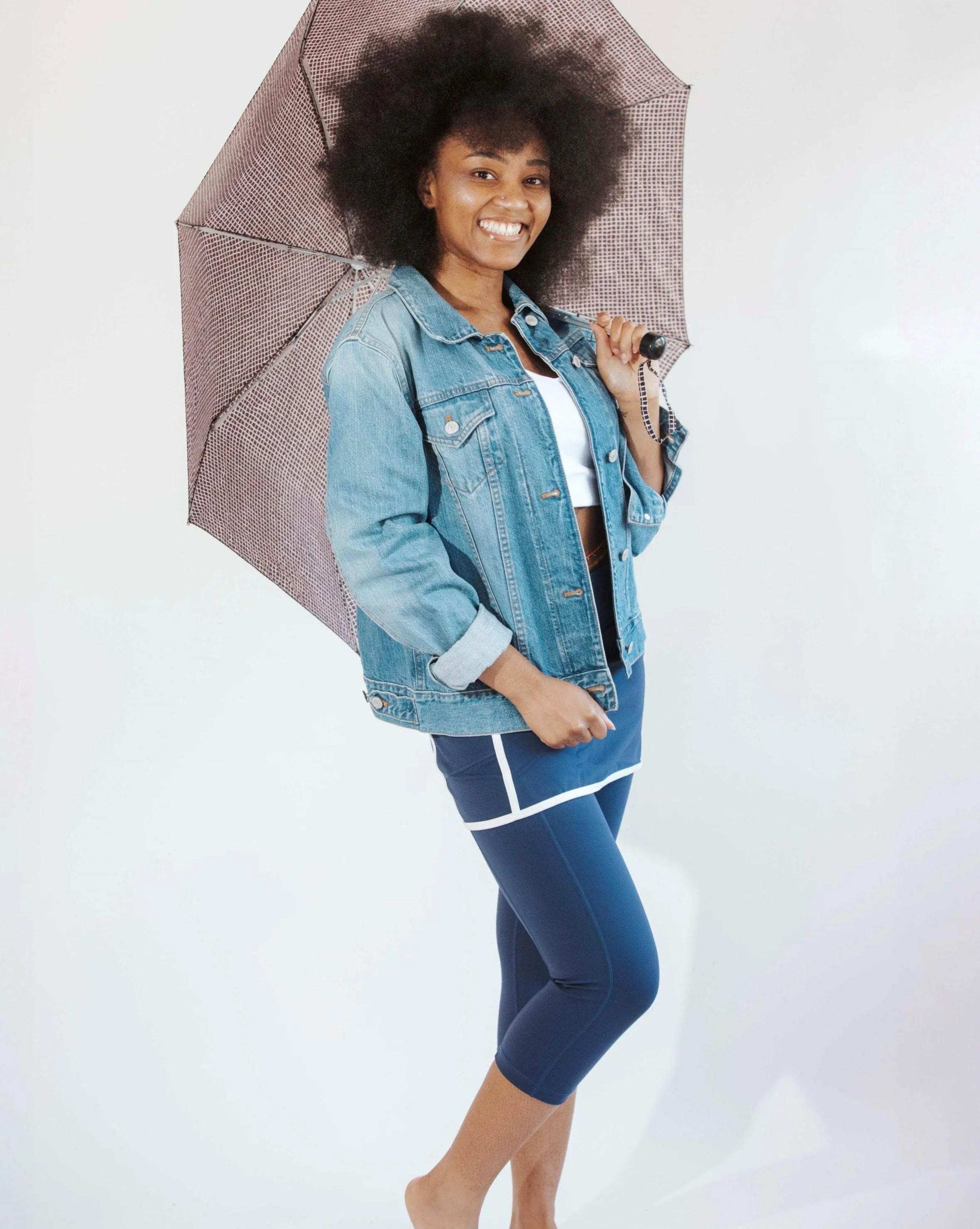 Retro Navy Blue Skirted Capris Leggings with White Piping